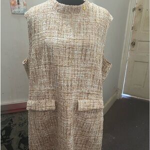 Ivystorehouse Sleeveless Tan and Gold Thread Dress